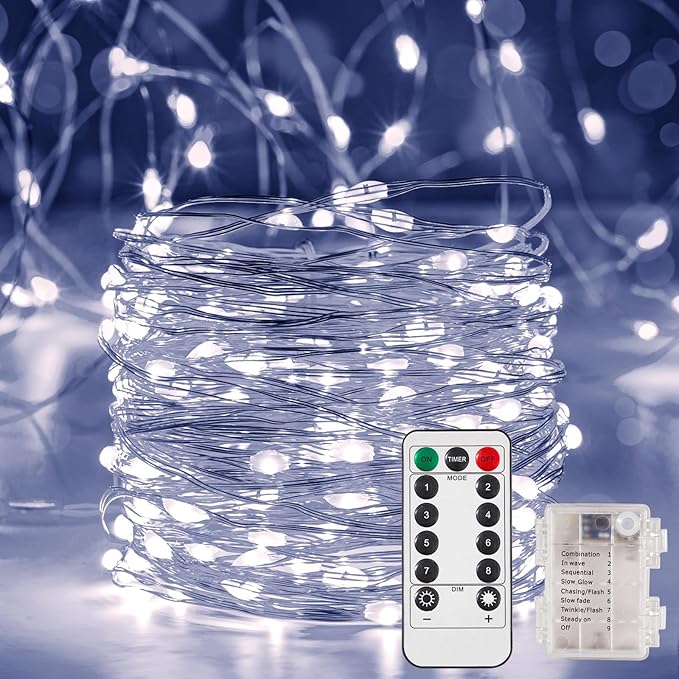 Indoor String Lights 4 Pack, Battery Operated White LED, 16.4 Ft