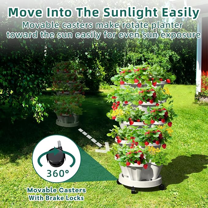 Strawberry Vertical Planter, Stacking Garden Tower, 6 Tiered Stackable Herb - Image 2