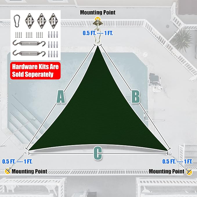 Amgo Custom Size 7' x 7' x 7' Green Triangle Sun Shade Sail UPF50+ AGTAPRT12 - Image 8
