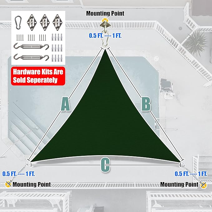 Amgo Custom Size 20' x 20' x 20' Green Triangle Sun Shade Sail Order to Make - Image 7