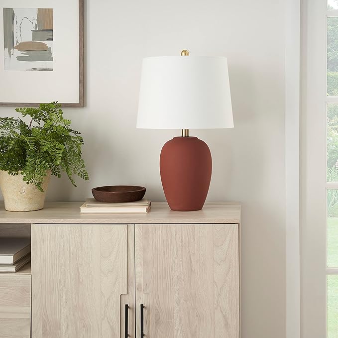 Table Lamp with Ceramic Base, Terracotta Orange Finish, 23-Inch Height