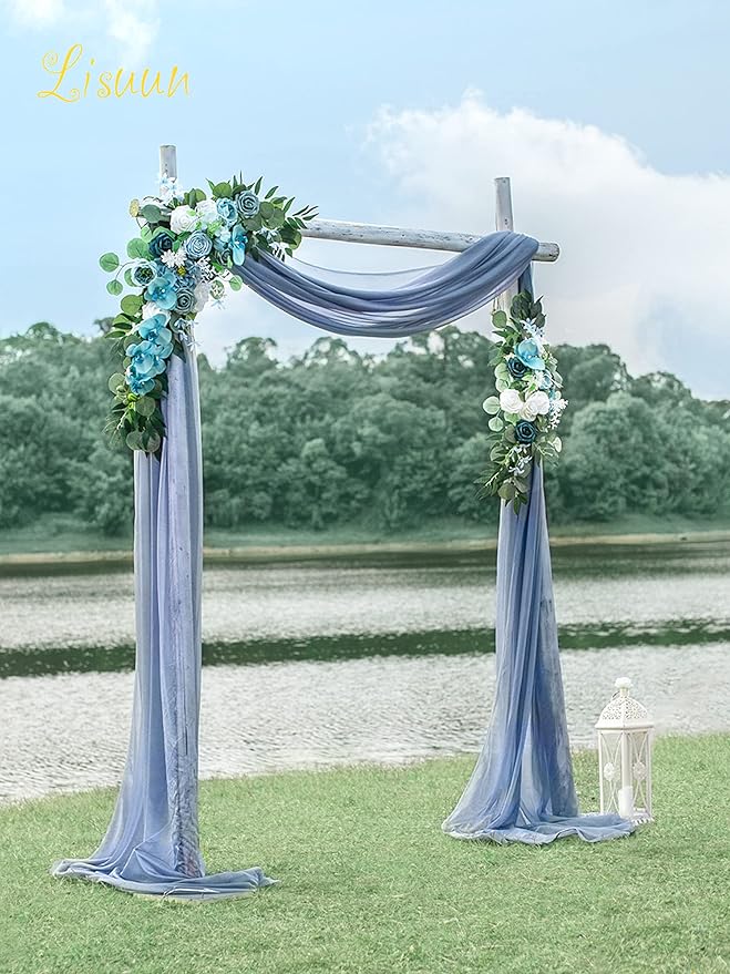 Artificial Flowers Wedding Arch Swag, Grey Blue Faux Silk Decor