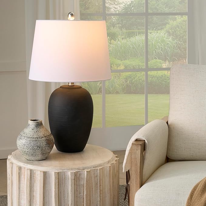 Table Lamp with Black Distressed Ceramic Base, 23-Inch Height