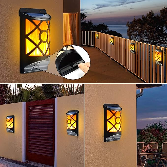 Wall Lights - Black Solar Flame Lantern with Dancing LED Effect