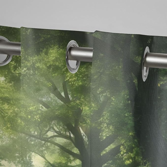 Forest Theme Outdoor Curtains for Patio Waterproof, Dawn Trees Jungle Pattern - Image 4
