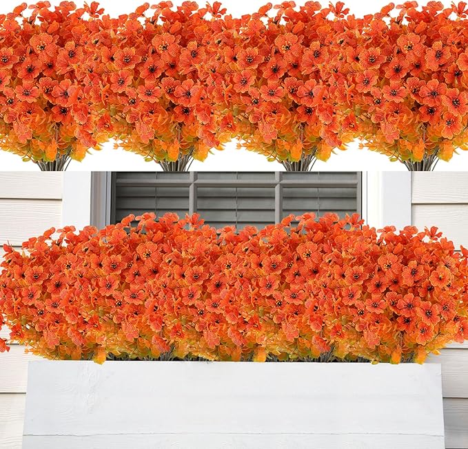 Artificial Flowers in Orange Fall Shades, 16 Bundles, Outdoor Use
