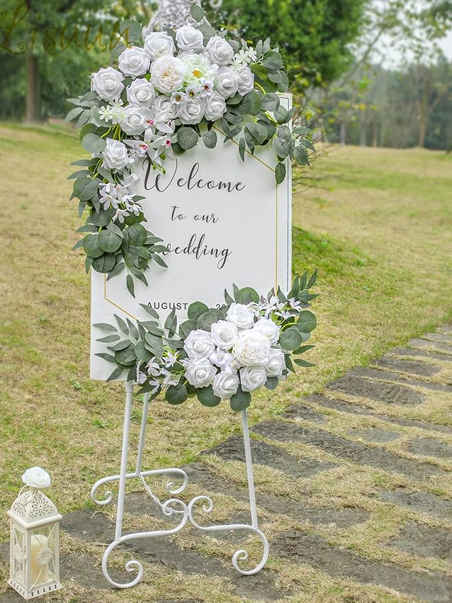 Artificial Flowers Wedding Arch Swag Set, Ivory and White Silk Blooms
