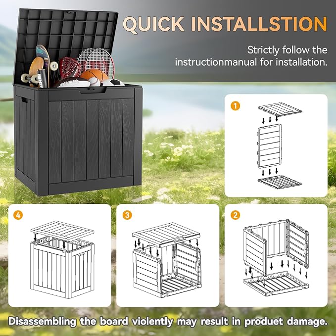 Deck Box Set of 2, 32 Gallon Black Resin Lockable Storage