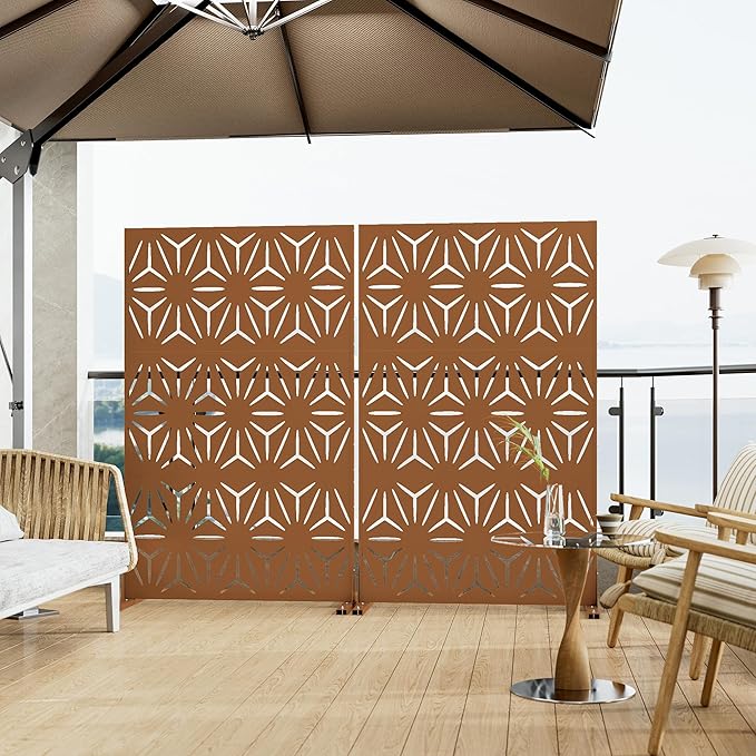 Decorative Metal Privacy Screen, 44W x 72H Inch Geometric Clover Pattern