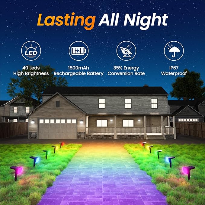 Fabrito Color Changing Solar Spot Lights Outdoor 10 Pack, Auto On/Off RGB - Image 8