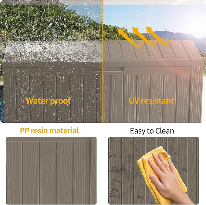 Deck Box, 180 Gallon Resin Storage, Waterproof and Lockable, Greige