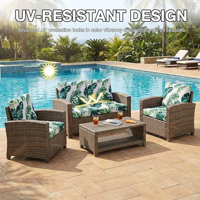 Cushion Covers for Patio Furniture, Monstera Print, 14-Piece Set