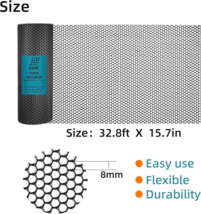Decorative Fencing Roll - Black Plastic Netting, 15.7 In x 32.8 Ft