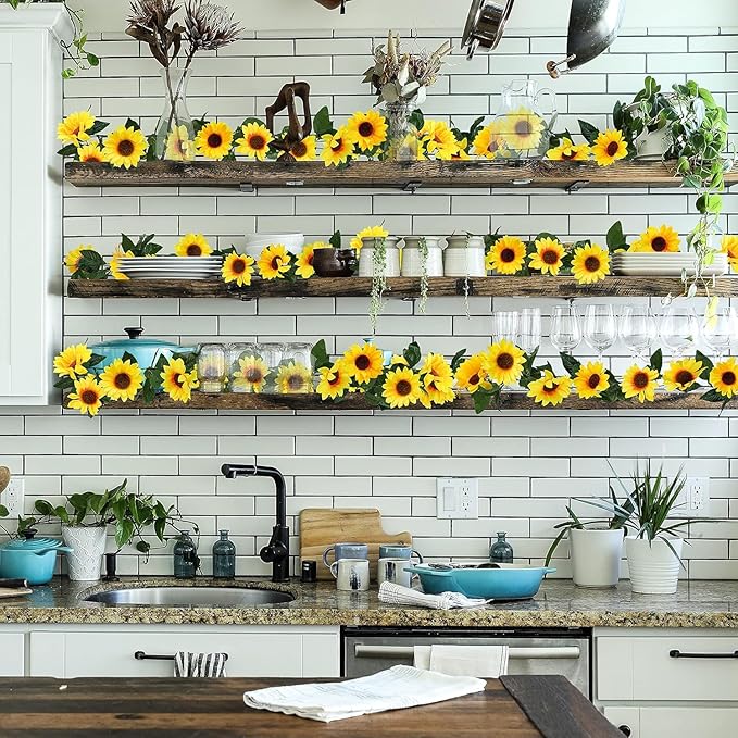 Artificial Sunflower Garland, 7.5 Ft Silk Vines in Yellow and Green