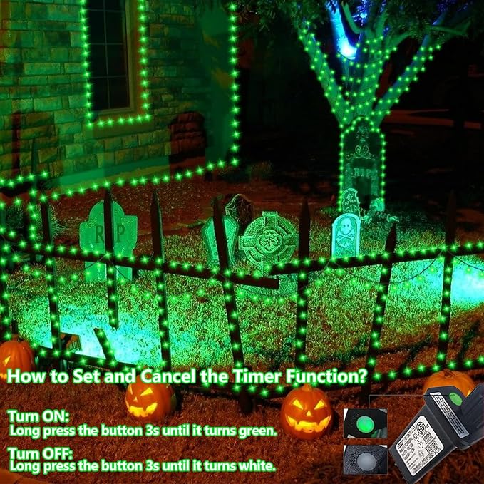 String Lights 200 LED Green 66 ft Waterproof for Outdoor Use
