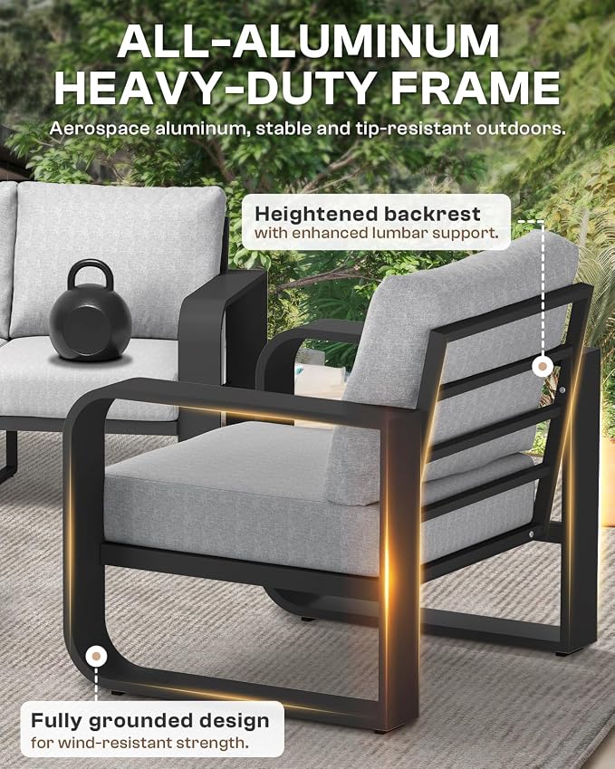 Aluminum Outdoor Patio Furniture Set, 5 Piece Oversized Patio Conversation Sets - Image 6