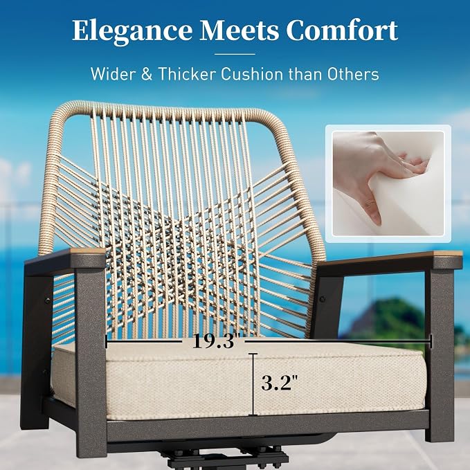 Patio Dining Set 5 Piece, 4 x Woven Rattan Swivel Chairs - Image 7