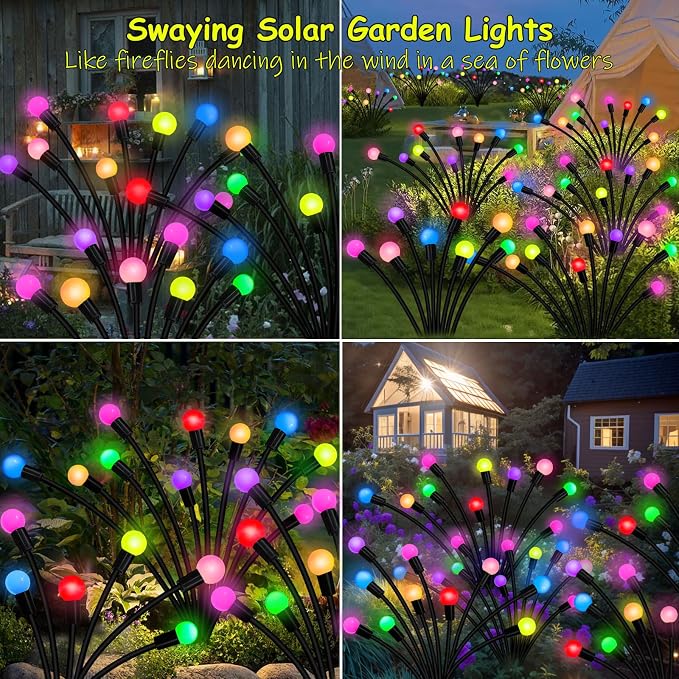 Solar Garden Lights Outdoor, 2 Pack 20 LED Solar Firefly Lights Waterproof - Image 4