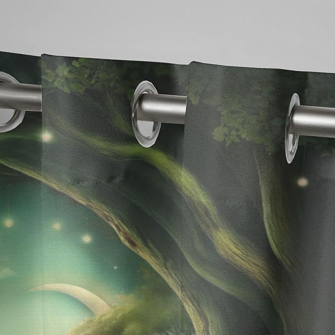 Forest Theme Outdoor Curtains for Patio Waterproof, Trees Moon Lake Pattern - Image 4