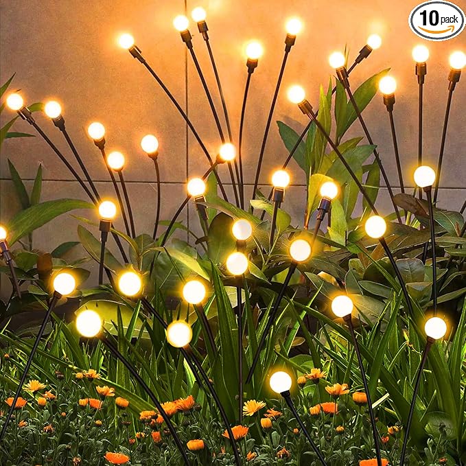 Solar Garden Lights Outdoor, 10 Pack 60 LED Solar Firefly Lights, Swaying by ZFNN