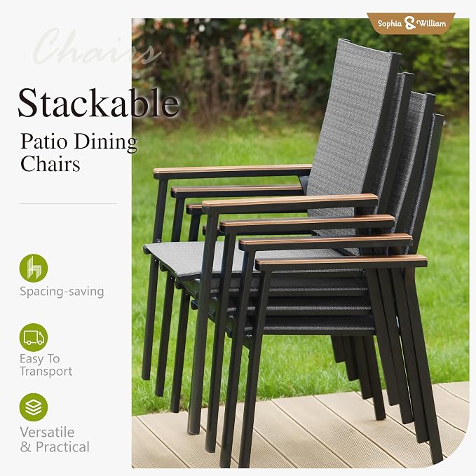Sophia & William Patio Dining Set 5 Pieces, 4 Stackable Aluminum Textilene - Image 5