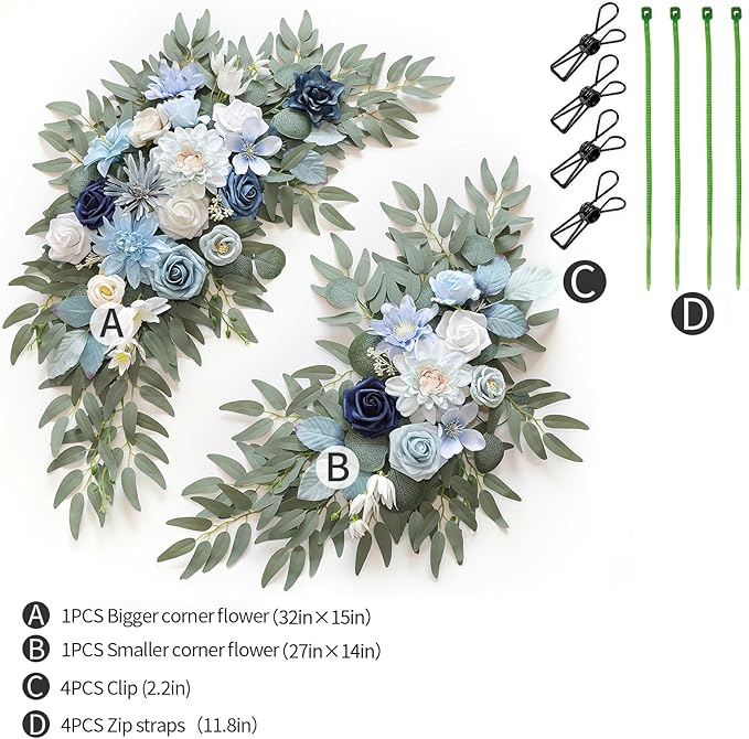 Artificial Flowers Blue Rose Swags, 2-Pack with Ties and Clips