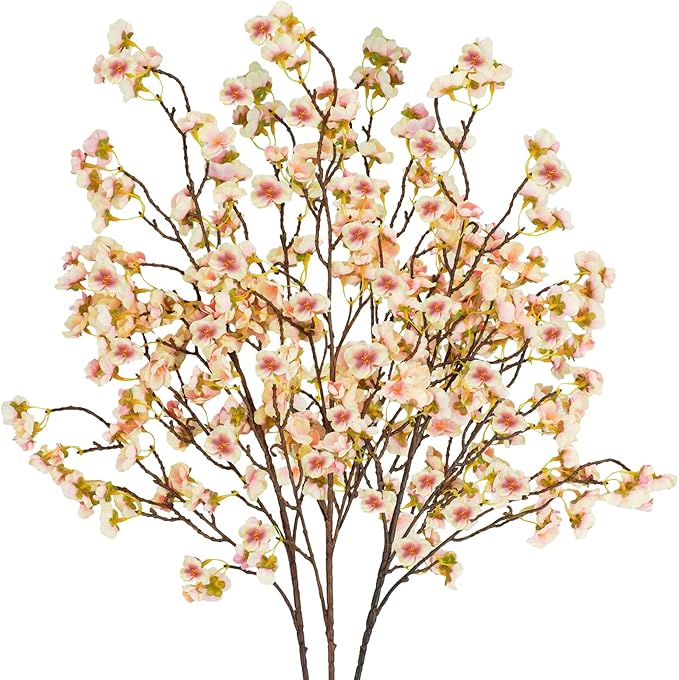 Artificial Flowers Silk Cherry Blossom Branches, 40.5 Inch, Pink Yellow