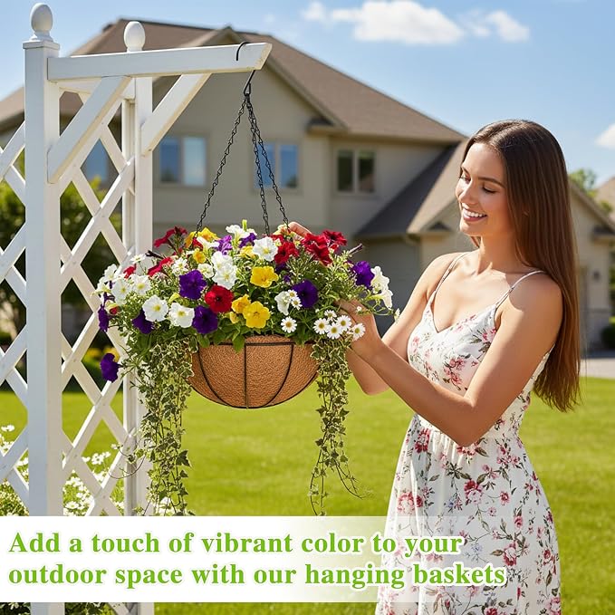 Metal Hanging Planters Basket Set of 3 Hanging Flower Pots 12 Inch Chain Round - Image 7