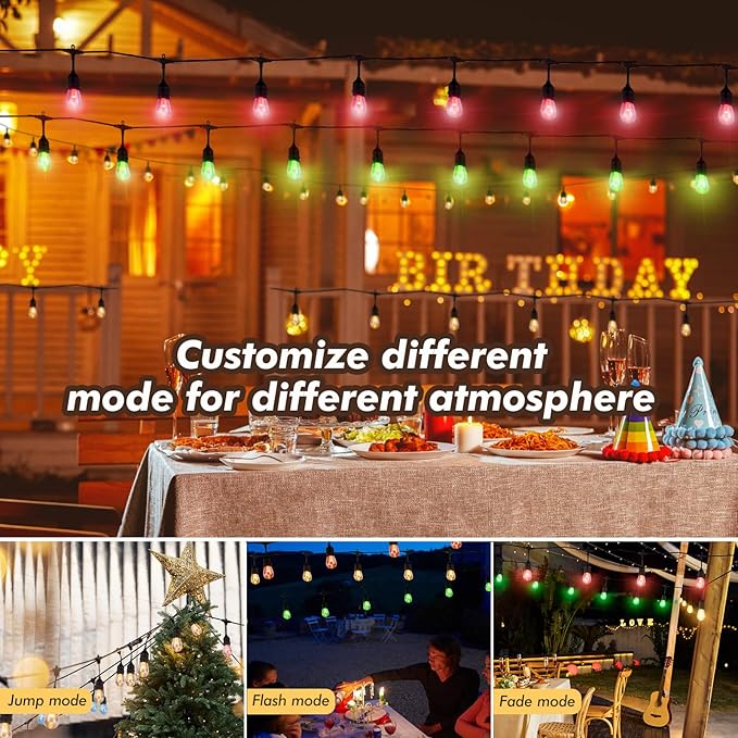 String Lights 24 FT Outdoor RGB Color Changing with Remote