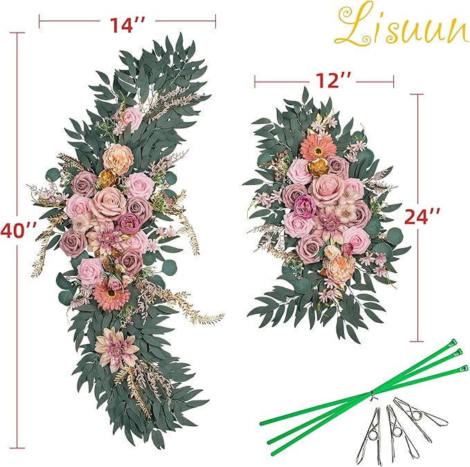 Artificial Flowers Silk Wedding Arch Swag Set, Dust Pink, 40 Inch