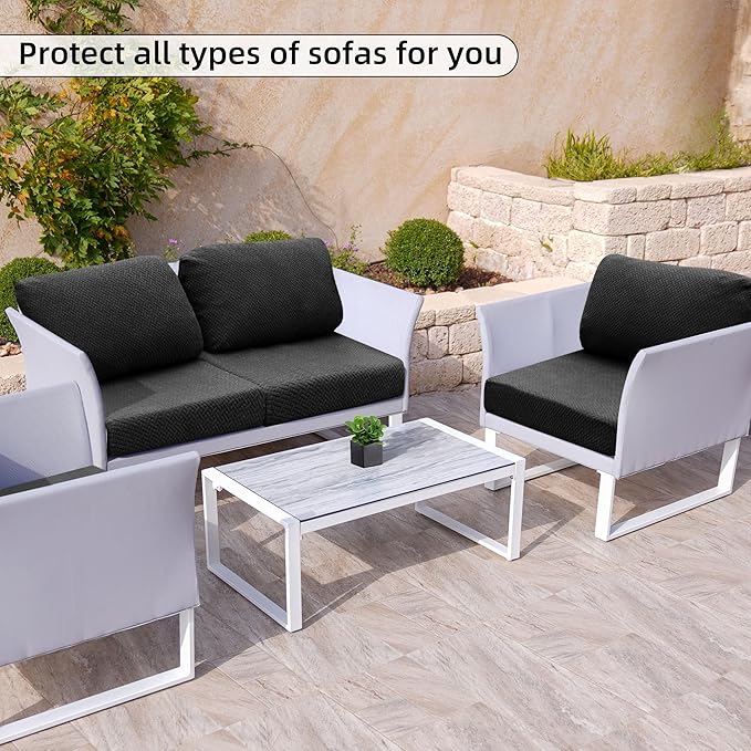 Sofa Covers for Outdoor Cushions, Stretch Polyester Spandex, Black