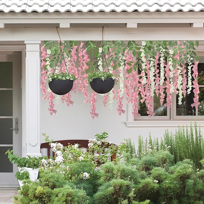 Artificial Wisteria Flowers 48 Pack Pink Plastic Hanging Vines
