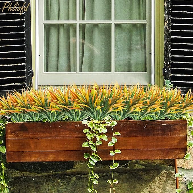 6Pcs Artificial Grass Fake Plants 17.3in Outdoor Plastic Plants UV Resistant - Image 4