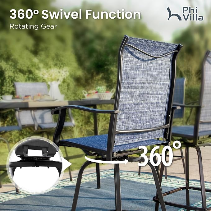 PHI VILLA 3Pcs Outdoor Swivel Bar Stools Set, Bar Height Patio Table and Chairs - Image 4