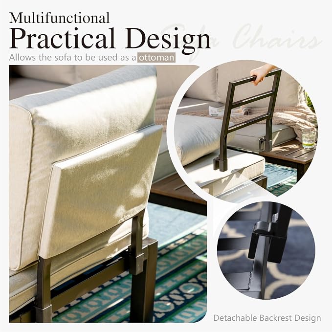 Sophia & William 6 Pieces Patio Furniture Set, Outdoor Metal Sectional Sofa - Image 4