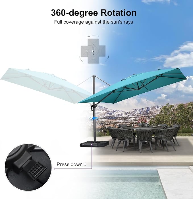 PURPLE LEAF 11.5' X 11.5' Telescopic Patio Umbrella Outdoor Cantilever Umbrella - Image 6