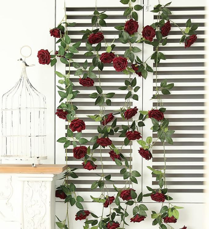 Artificial Greenery Rose Vine Garland, 2 Pack, 73 Inch, Burgundy