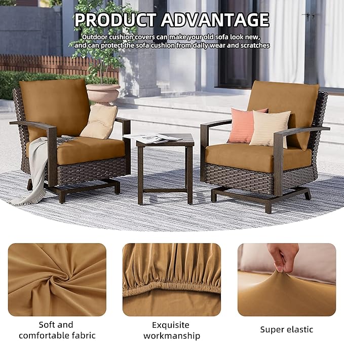Cushion Covers, 8 Pack, Camel Stretch Slipcovers for Patio Furniture