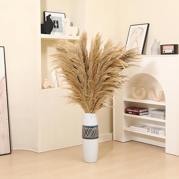 Dried Pampas Grass Stems, 9 Pack, Fluffy Brown Boho Decor, 46-48 Inch