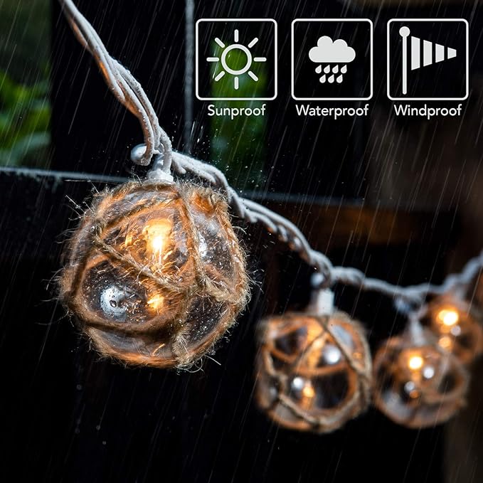 Indoor String Lights, 10 Clear Nautical Buoy Balls, 9.83 Ft Plug-In