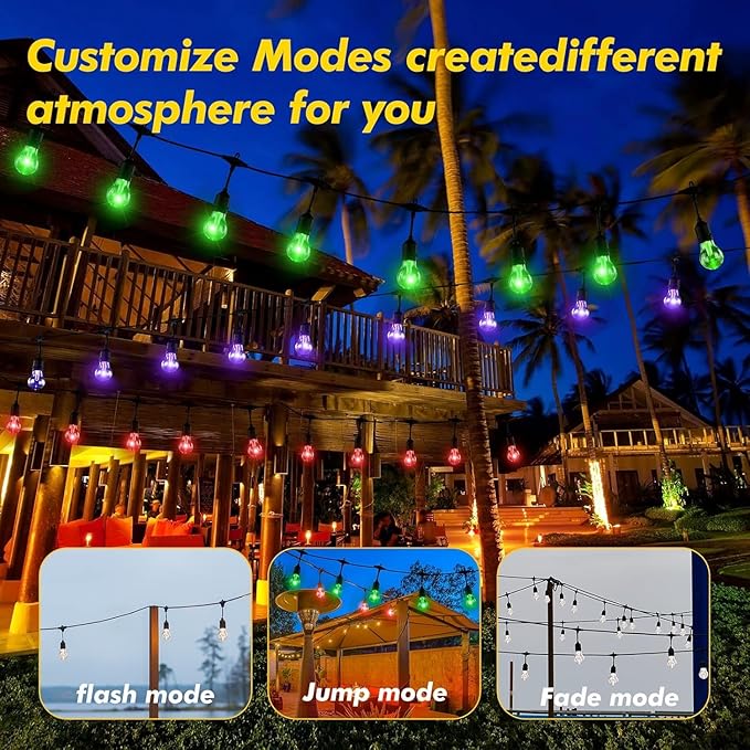 String Lights, 144 ft Solar LED Patio Lights, 8 Colors with Remote
