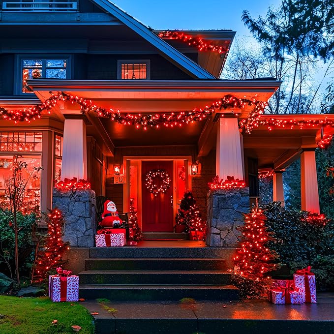 Red String Lights, 600 LEDs, 168 Ft, Indoor Outdoor Halloween Decor