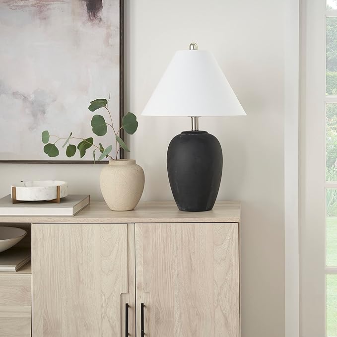 Table Lamp with Black Distressed Ceramic Base, 23-Inch Height