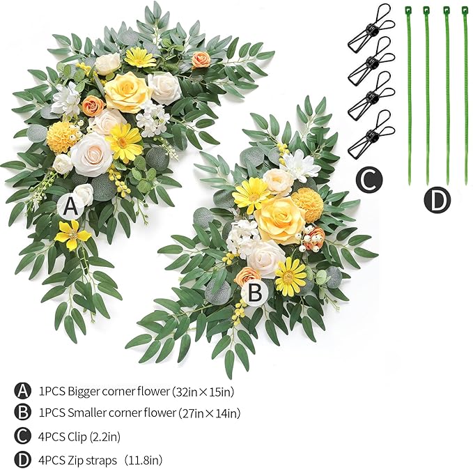 Artificial Flower Swag Kit, 2 Pieces, Creamy Yellow Silk for Wedding Arch