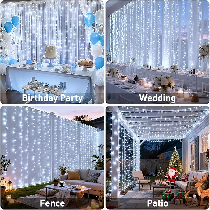 String Lights with 900 LEDs, Cool White Curtain, 9.5 x 29.5 ft