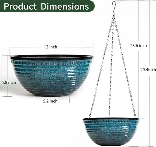 12 inch Hanging Planters for Indoor Outdoor Plants, 2 Pack Large Hanging Flower - Image 2