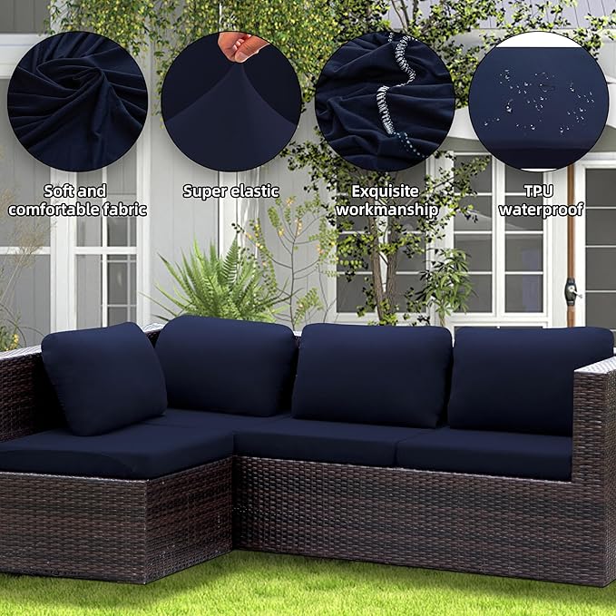Sofa Covers, 12-Piece Stretch Outdoor Cushion Set in Navy Blue