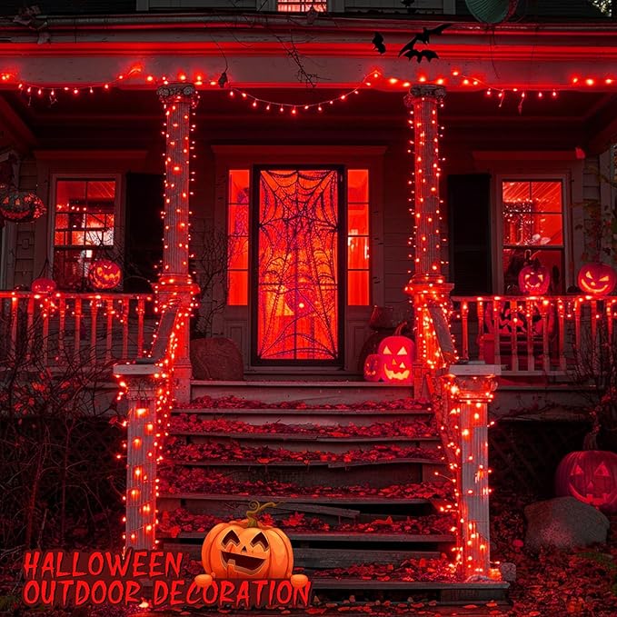 Red String Lights, 600 LEDs, 168 Ft, Indoor Outdoor Halloween Decor