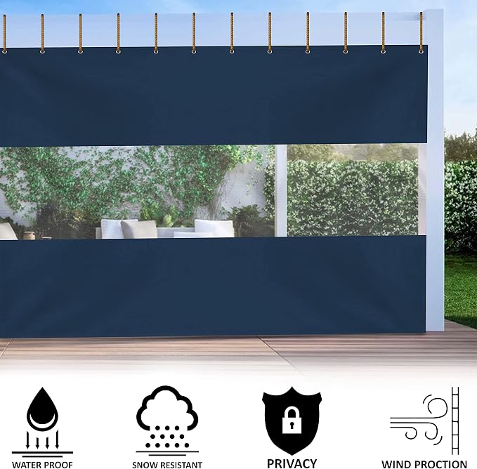 Outdoor Curtains, 8 x 9 ft Clear Waterproof Patio Panel in Blue