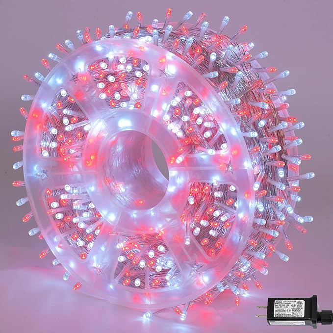String Lights 500 LEDs, 165ft Red and White, Outdoor Waterproof